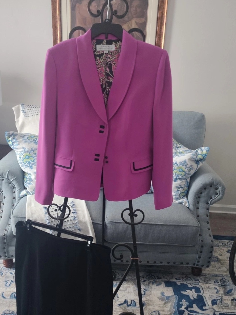 Tahari Magenta-Lavender Shawl Collar 2 Piece Blazer & Skirt